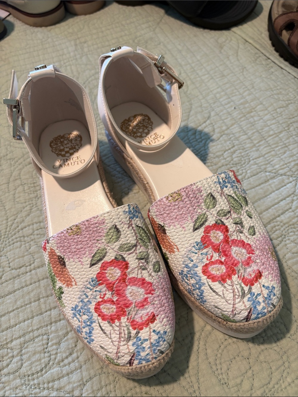 Vince Camuto White Espadrille Sandals with Pink and Blue Floral Print